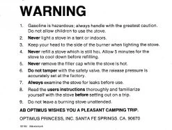 Optimus 8R -Professional Outdoor Equipment Store Warning